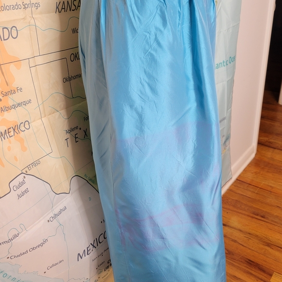 Vintage 1960s Blue Full-length Evening Gown Dress With Rose Tie Ribbon Cocktail - Picture 6 of 16